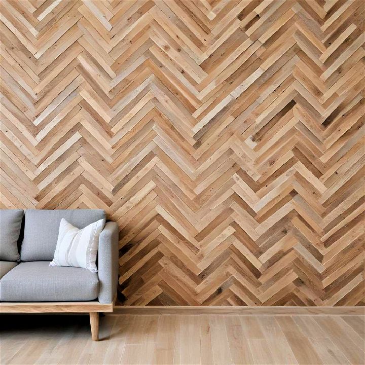 herringbone wood slat accent wall