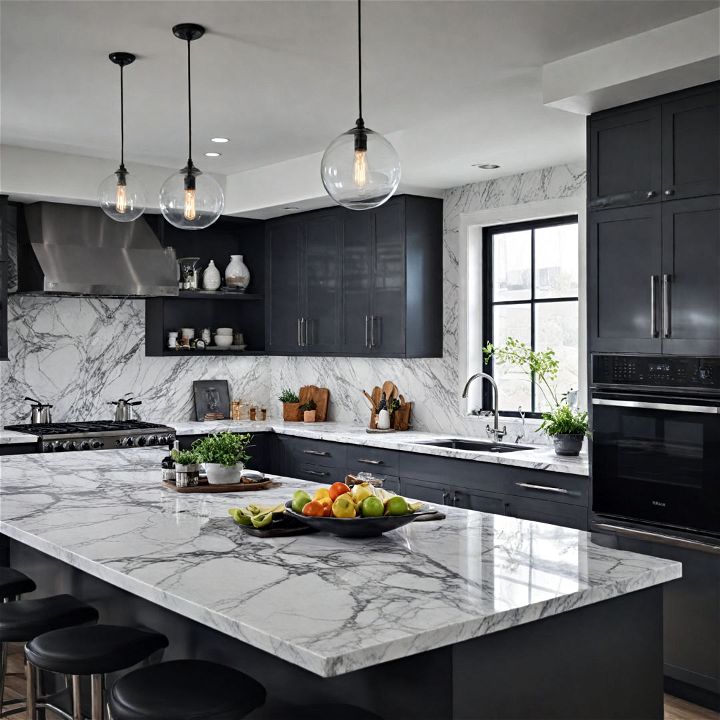 high gloss black and white kitchen
