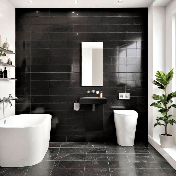high gloss black wall tiles to add a touch of glamour