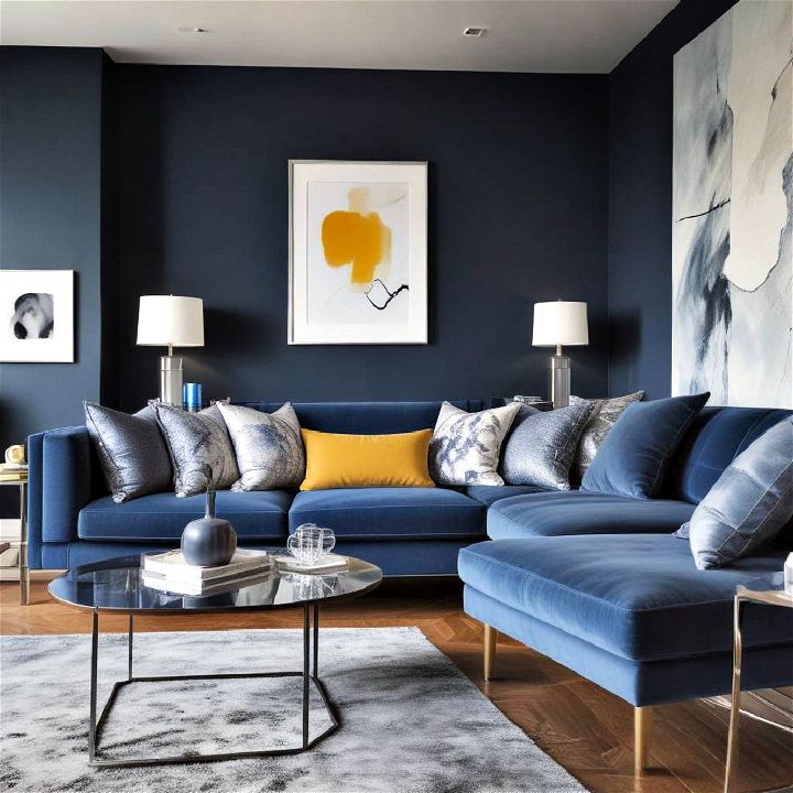 high gloss blue living room
