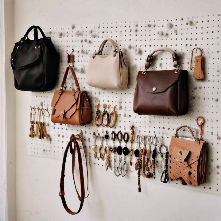 hooks and pegboards for purse storage