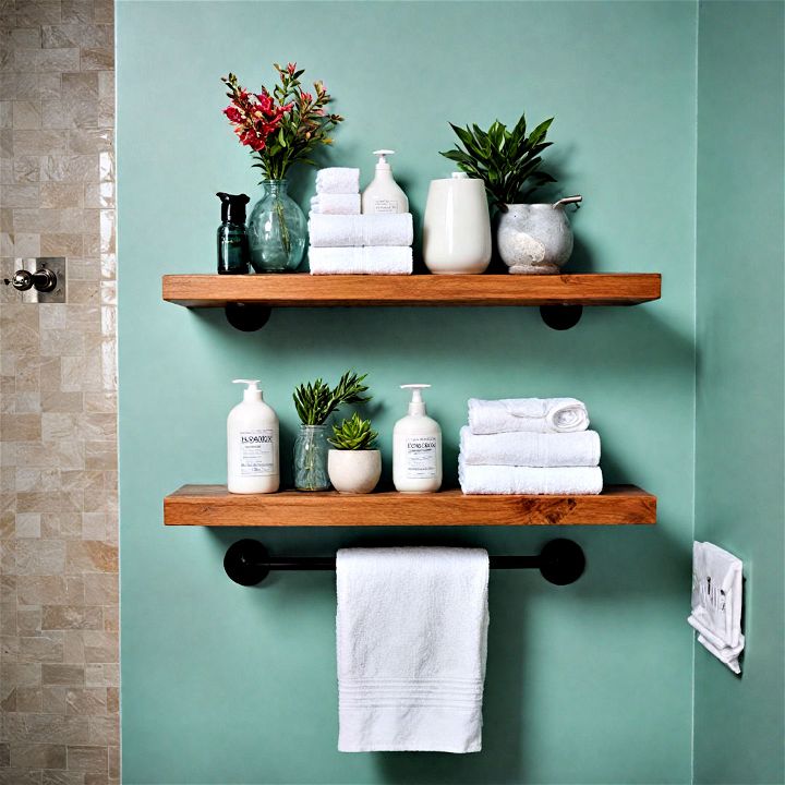 modern floating shelves for towel storage