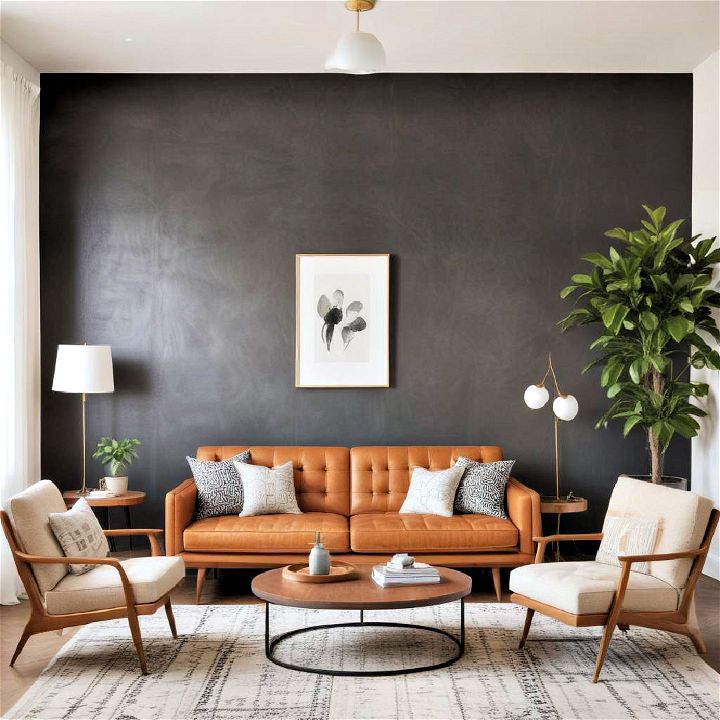 modern mid century living room accent wall