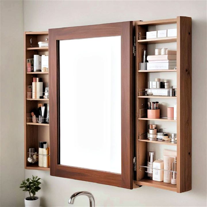fold out vanity mirror with shelves