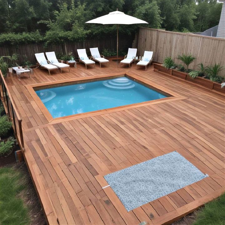 budget friendly wood deck for pool patio