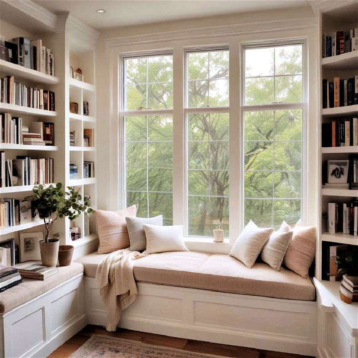 cozy window seat reading nook