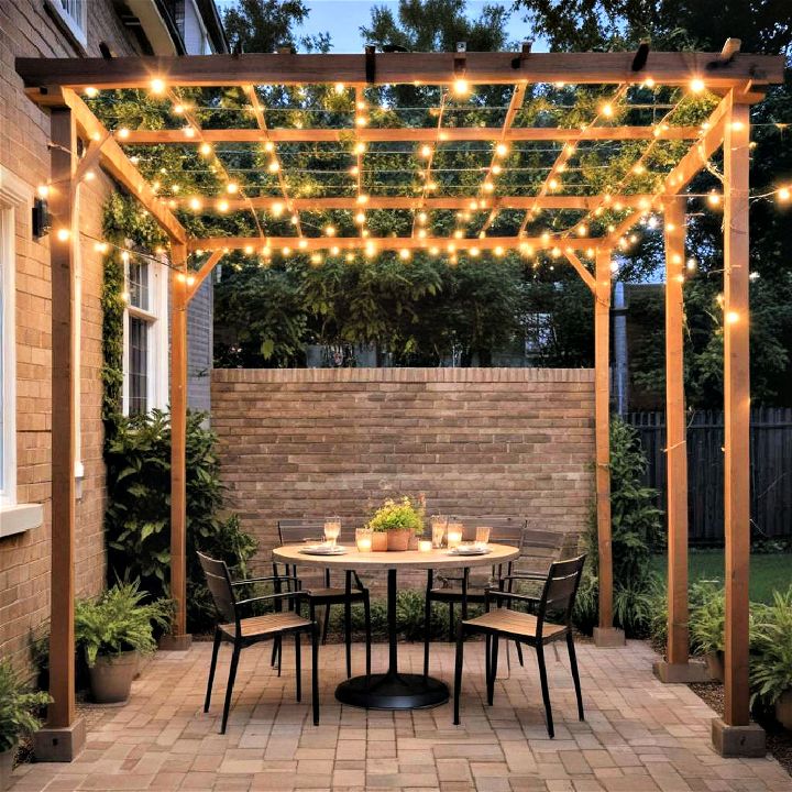 pergola with whimsical string lights