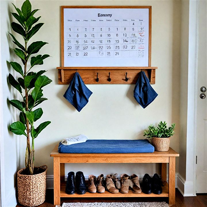 bench with calendar and hooks command center