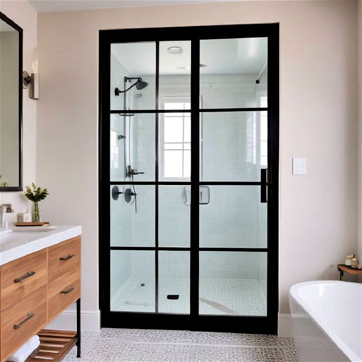 bathroom steel and glass door