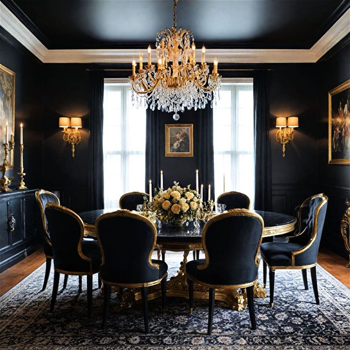 glamorous black and gold dining setting