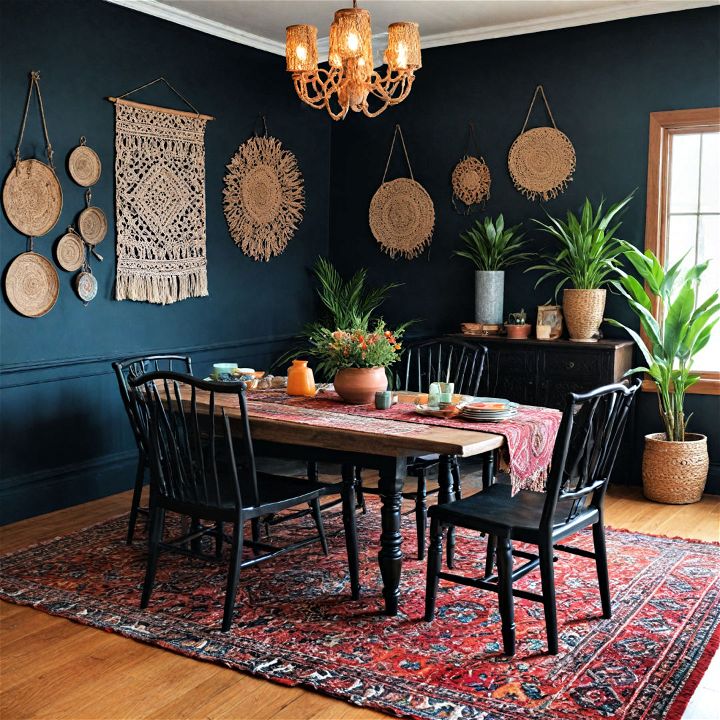 bohemian style striking black dining room