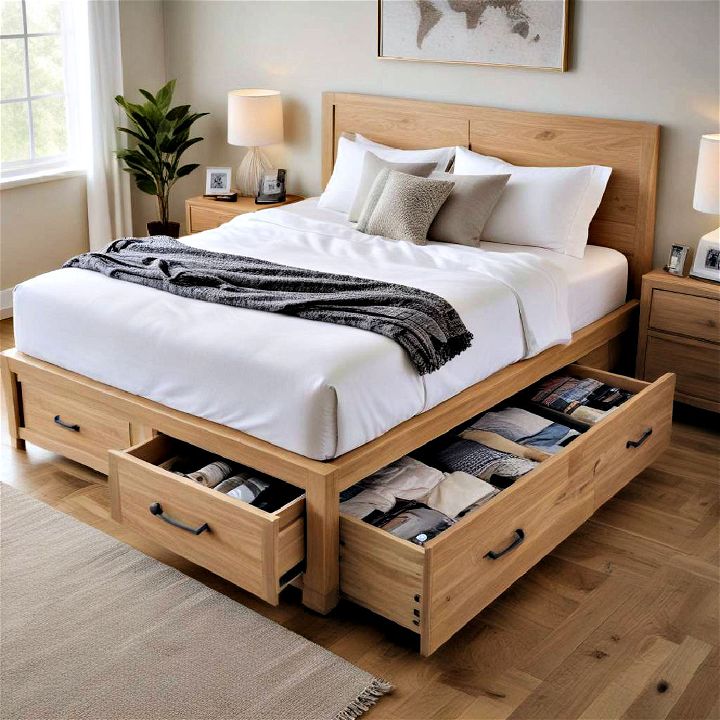 bed with built in drawers
