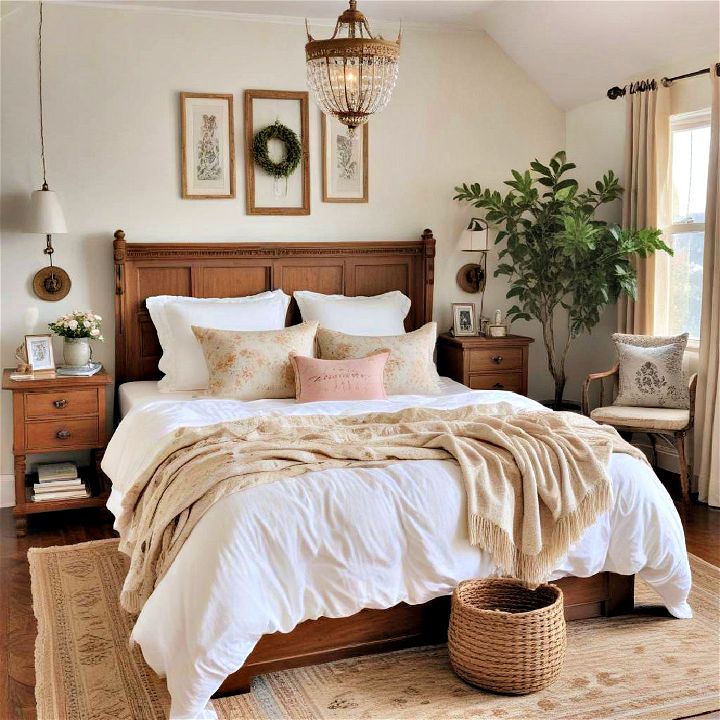 cottagecore bedroom with vintage accents