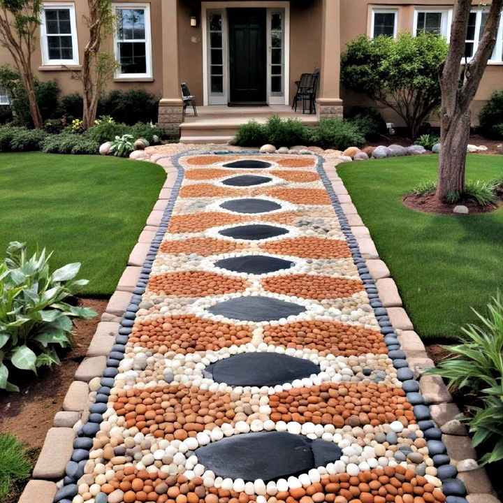 low maintenance pebble mosaic walkway