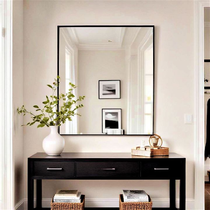 sleek square mirror for entryway