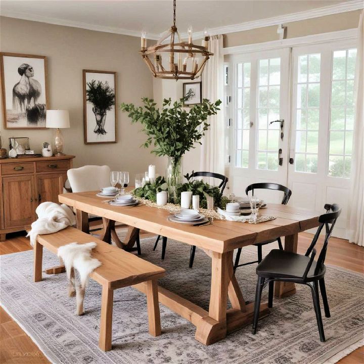 natural wood farmhouse dining table