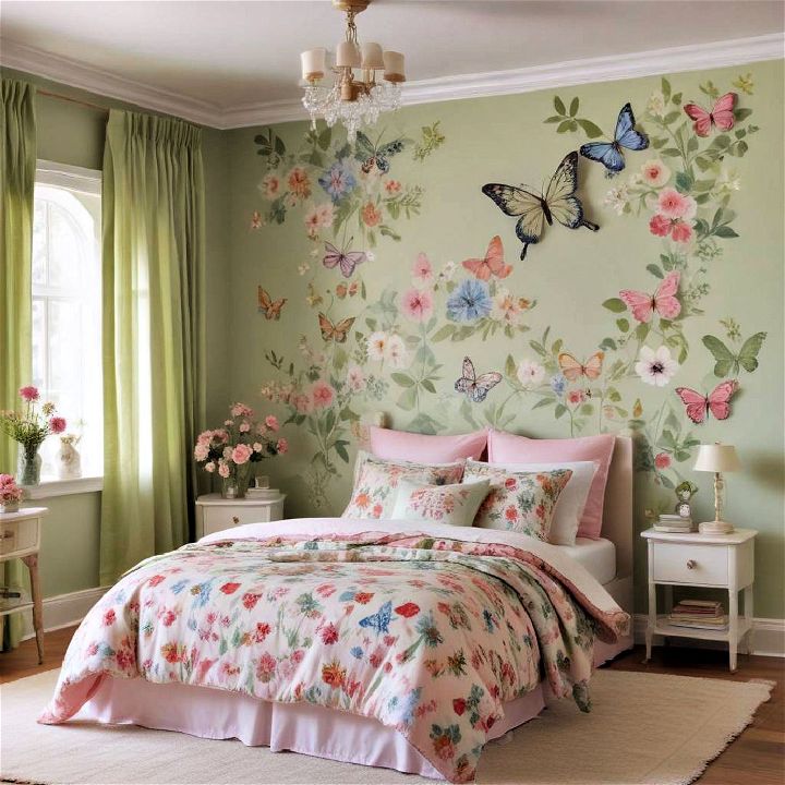 butterfly and garden theme bedroom