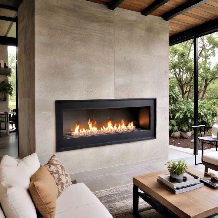 indoor and outdoor linear fireplace