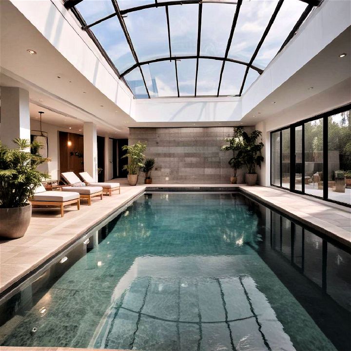 indoor rooftop pool with skylight