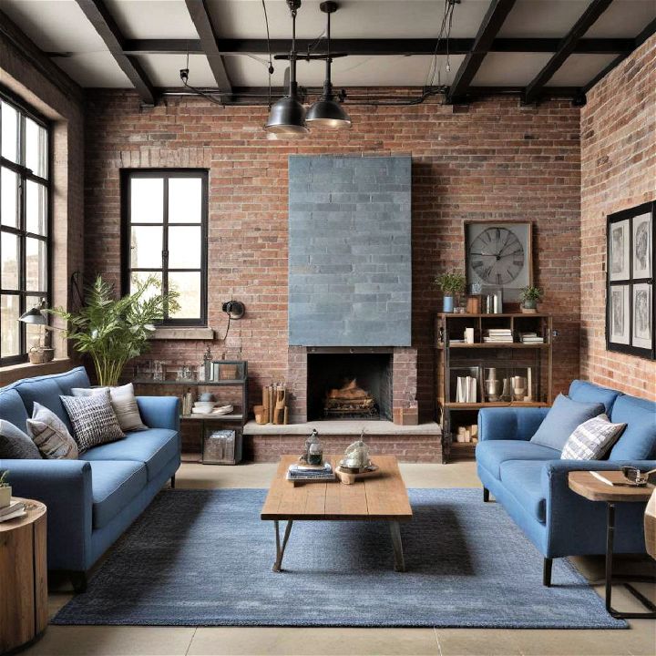 industrial blue living room