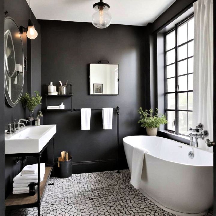 industrial chic black and white bathroom
