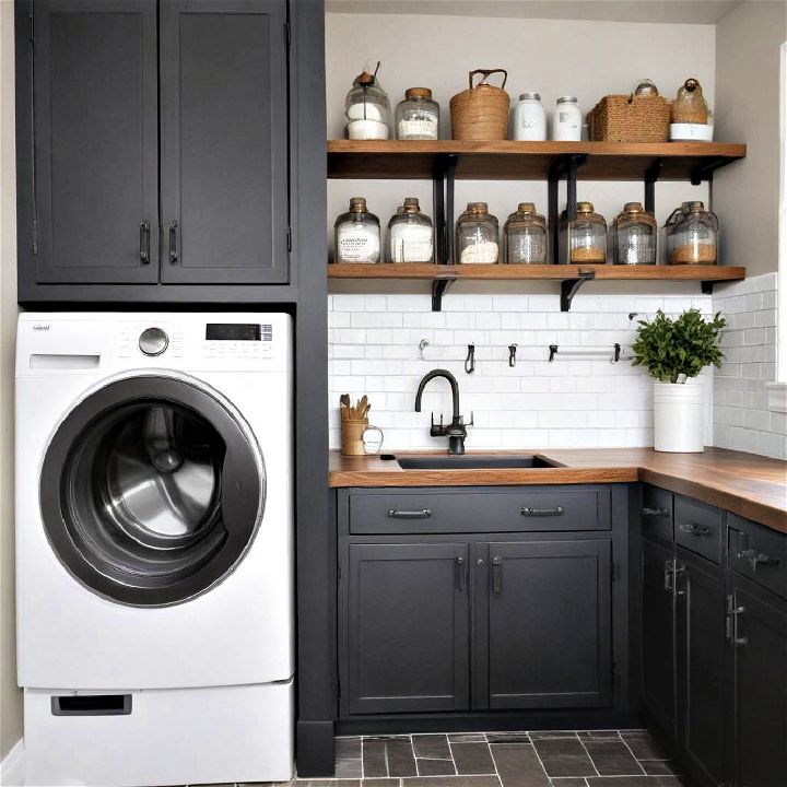 industrial chic mudroom laundry room