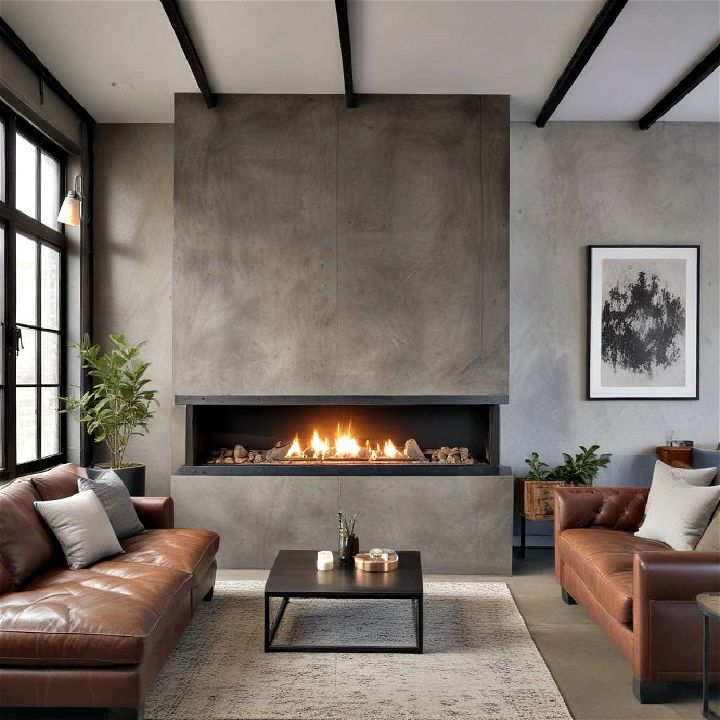 industrial style linear fireplace