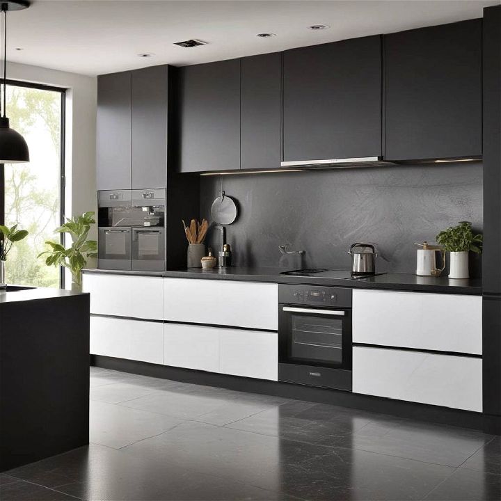 integrated appliances black and white kitchen