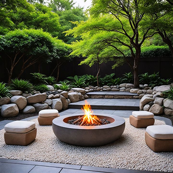 japanese style minimalistic stone fire pit
