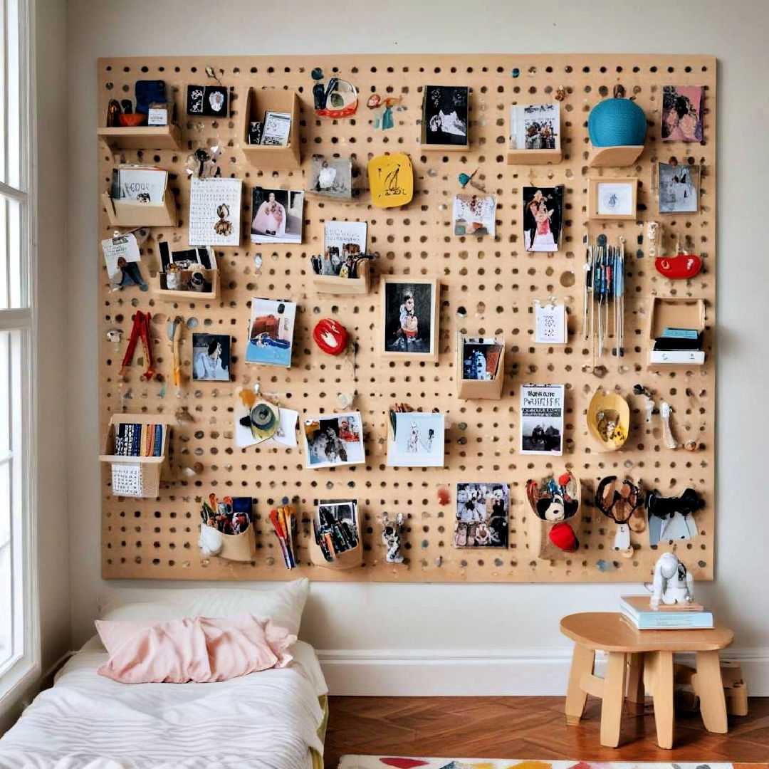 kid s room storage pegboard