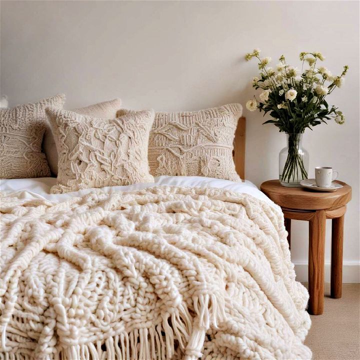 knitted blankets embroidered cushions for cottagecore bedroom