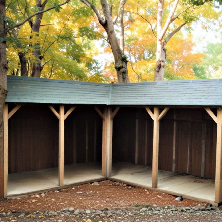 l shaped wood shed for storage