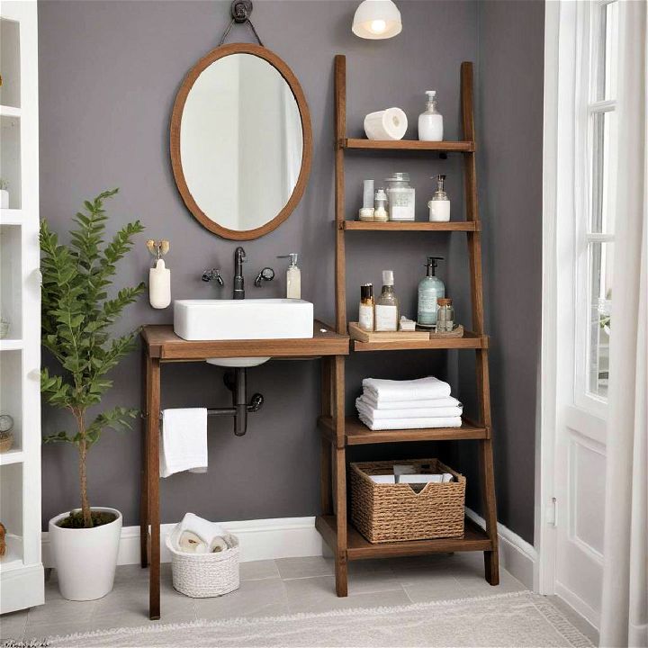 ladder shelf vanity for small bathroom