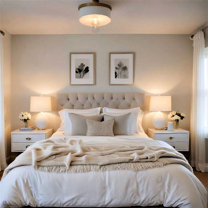 layered lighting for white bedroom