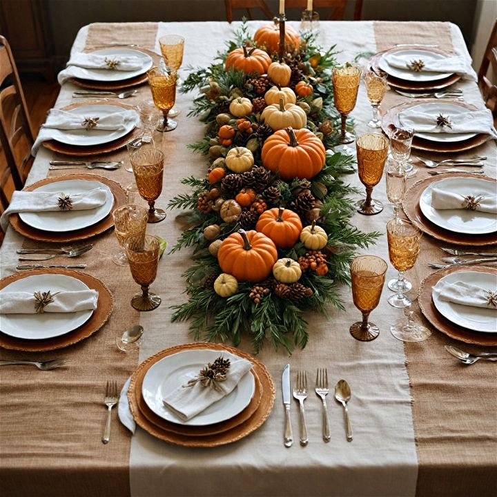 layered table linens for thanksgiving table decor