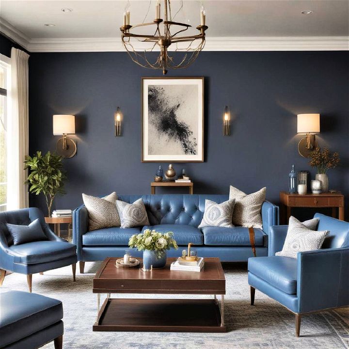 leather accents blue living room