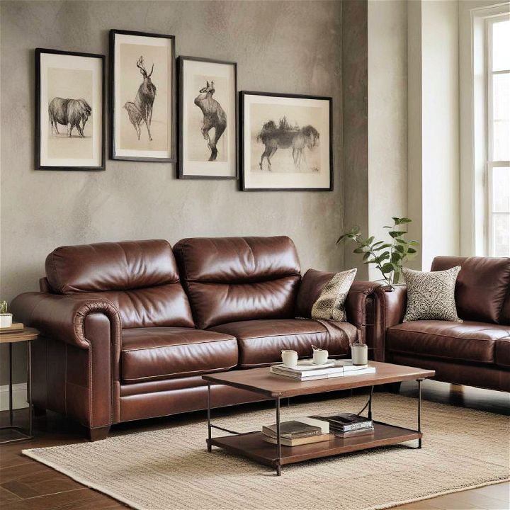 leather accents rustic living room