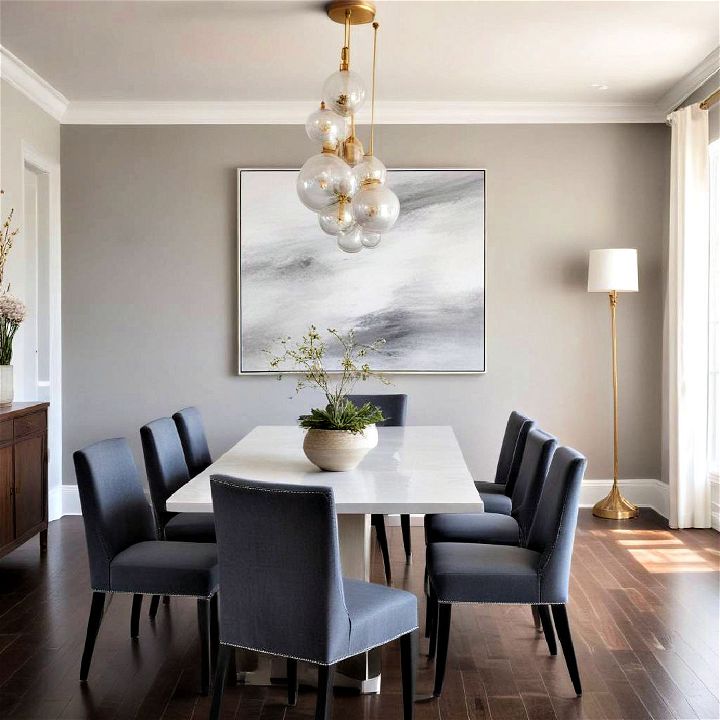 light gray backdrop for dining space