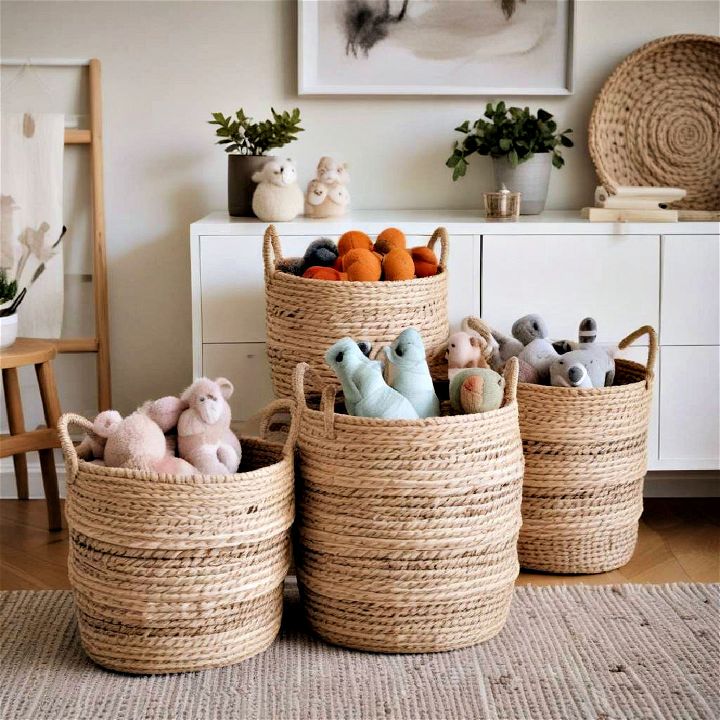 living room toy storage woven baskets