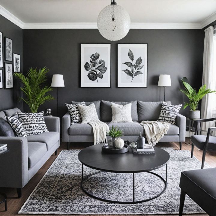 living room with black and gray tones