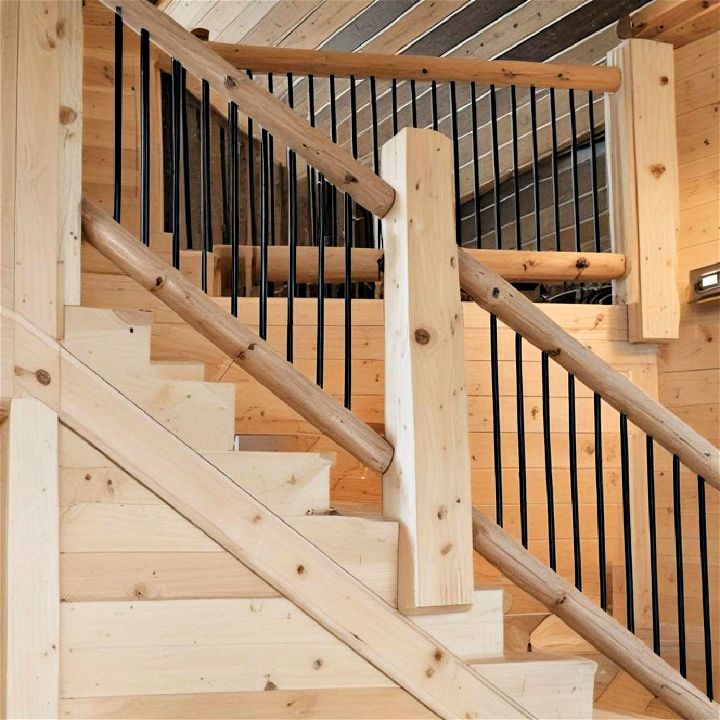log stair railing for cabin style home