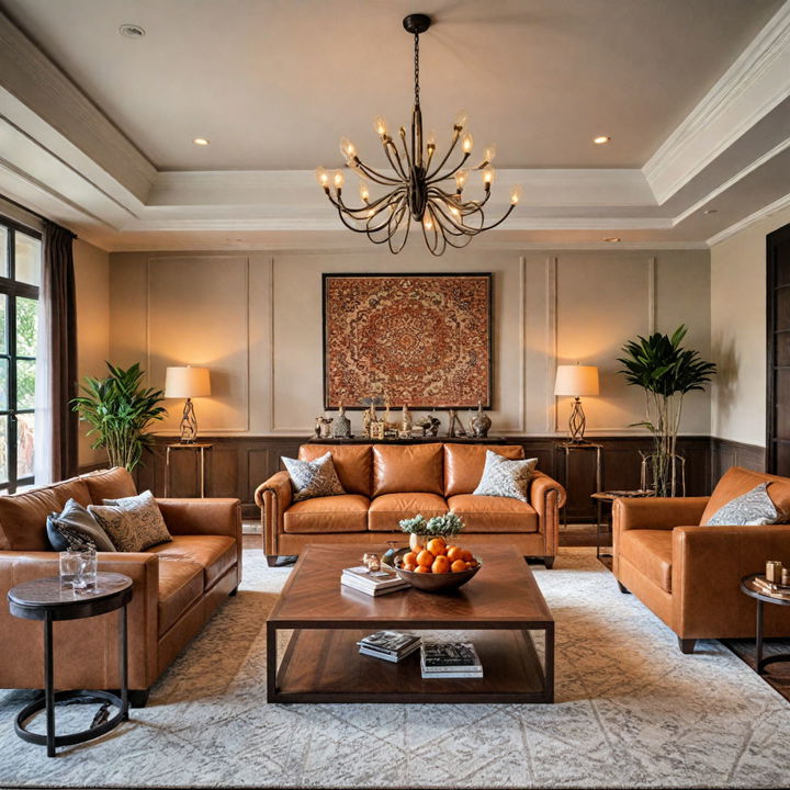 luxe leather furnishings for luxury living room