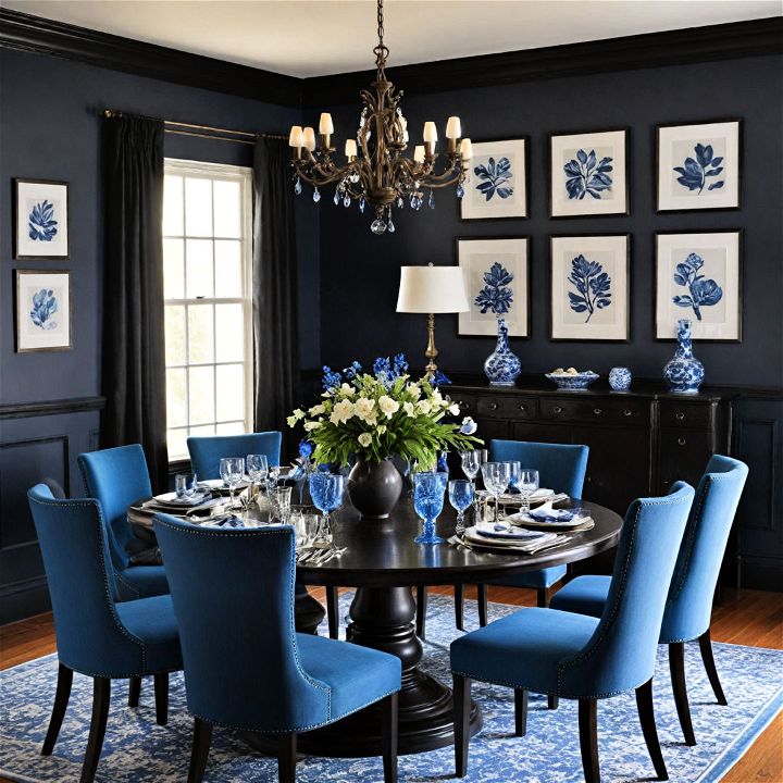 luxurious black and blue dining room