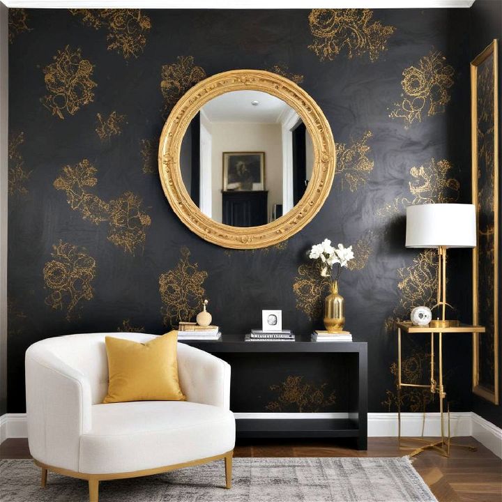 luxurious black wall with gold accents