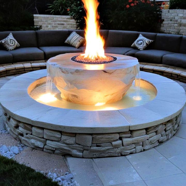 luxurious fire pit with a water feature