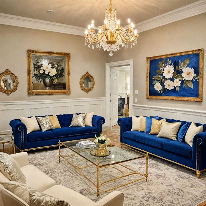 luxury glam blue living room