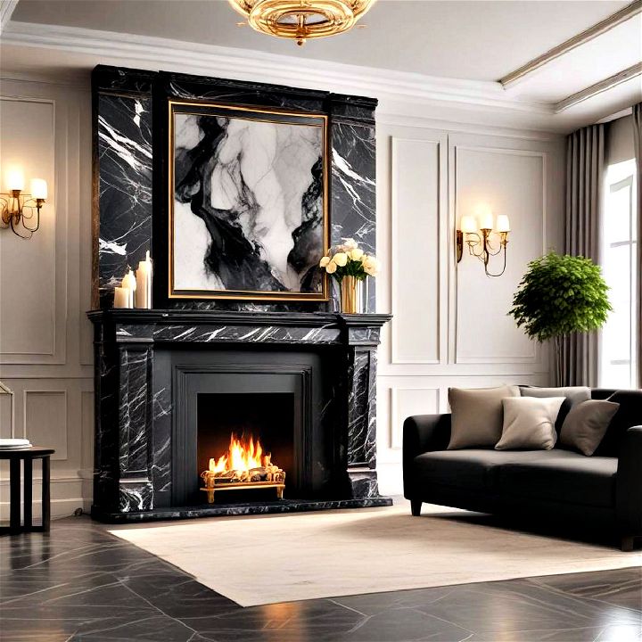 luxury with a black marble fireplace