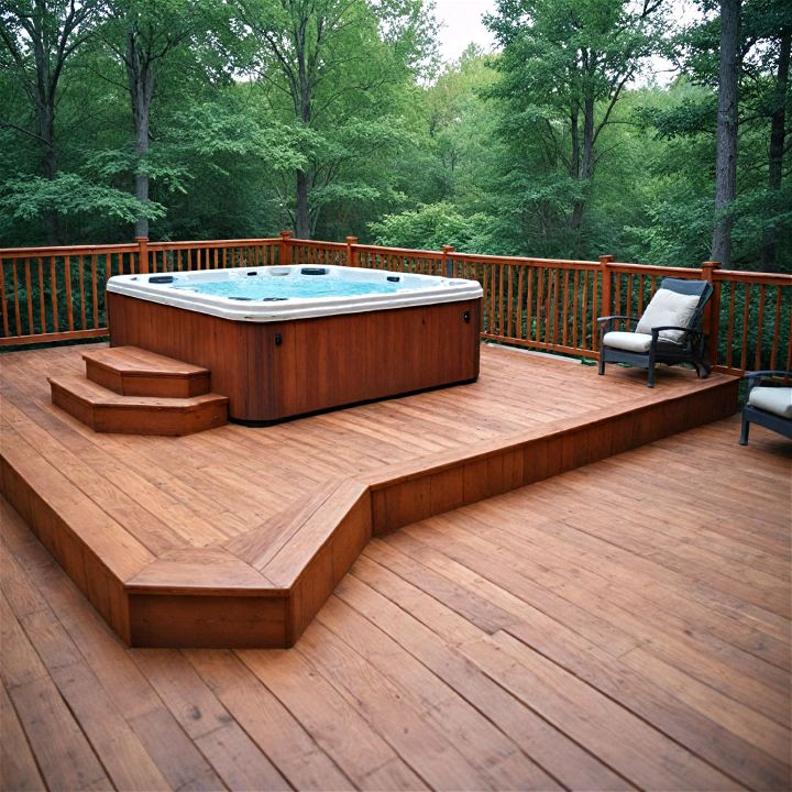 luxury wooden deck with hot tub