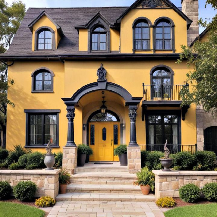 mango yellow with black wrought iron accents