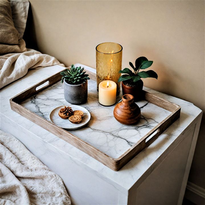 marble tray decor for an earthy bedroom